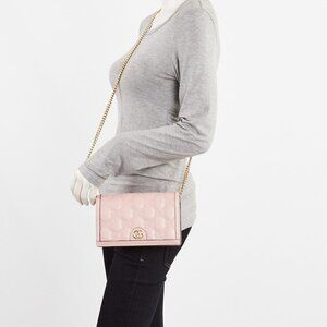 Gucci Pink Leather GG Metalasse Crossbody Wallet on Chain Bag